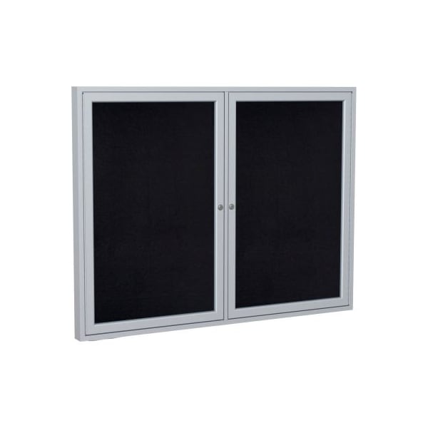 Ghent Enclosed Bulletin Board - 2 Door - Black Recycled Rubber w/Silver Frame - 48" x 60" PA24860TR-BK - main